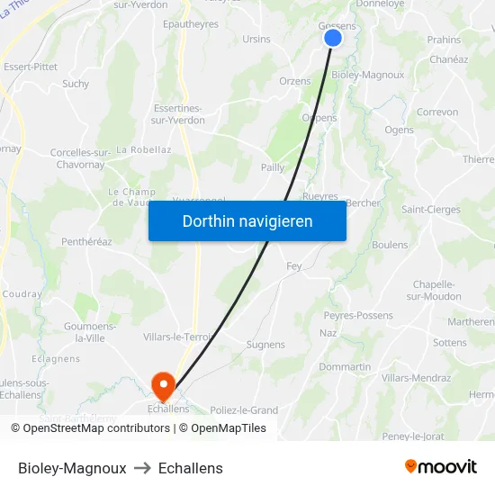 Bioley-Magnoux to Echallens map