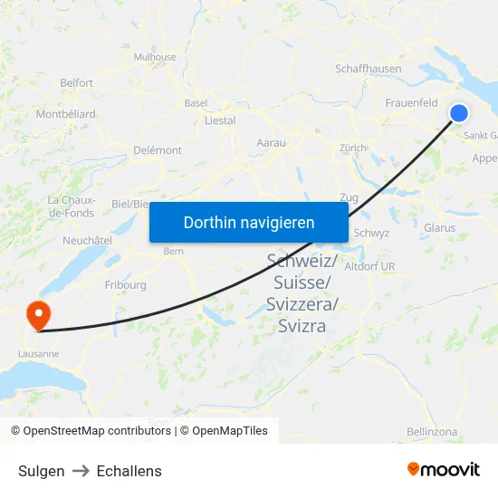 Sulgen to Echallens map