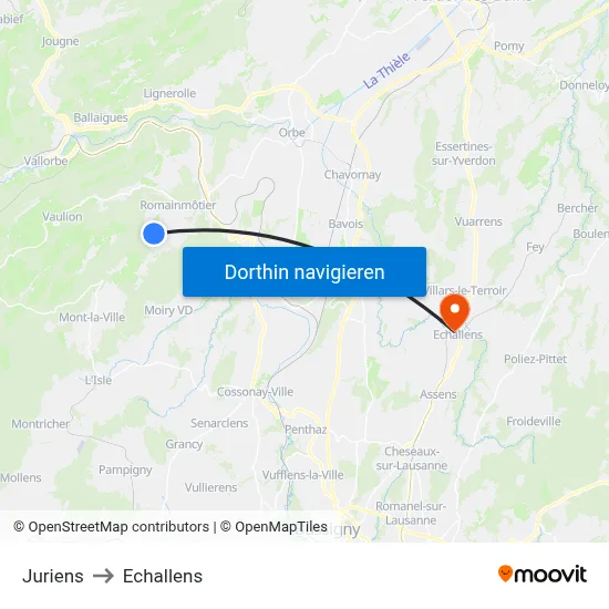 Juriens to Echallens map