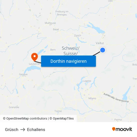 Grüsch to Echallens map