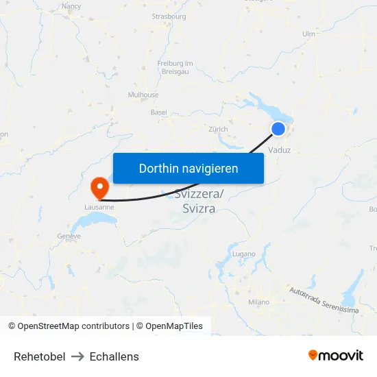 Rehetobel to Echallens map