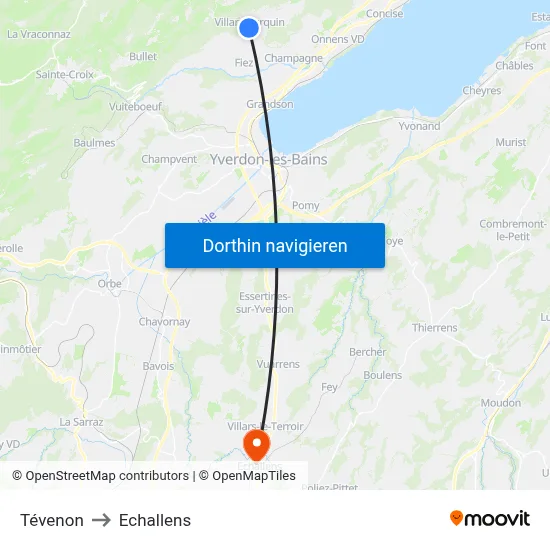 Tévenon to Echallens map