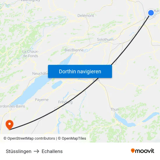 Stüsslingen to Echallens map