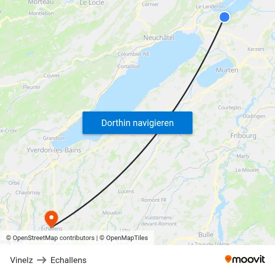Vinelz to Echallens map