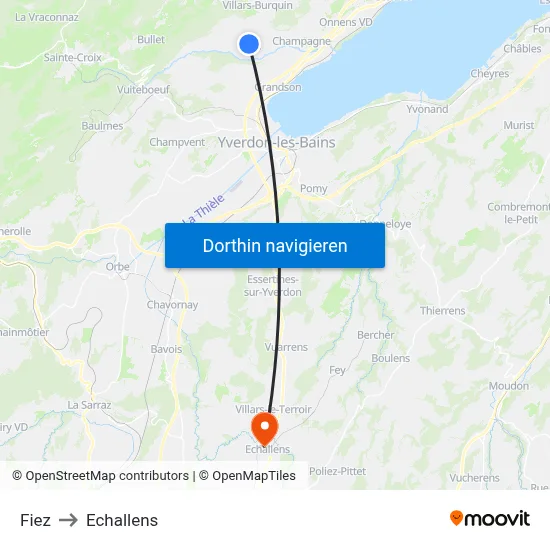 Fiez to Echallens map