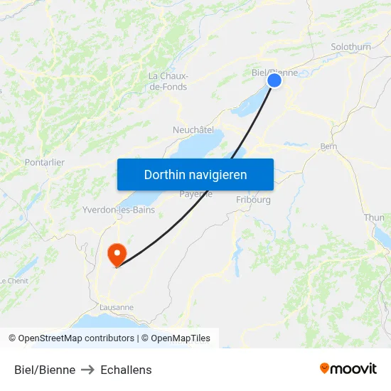 Biel/Bienne to Echallens map