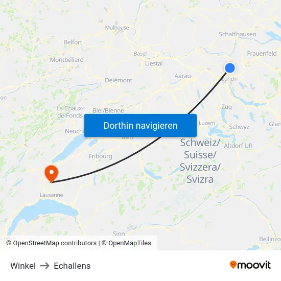 Winkel to Echallens map
