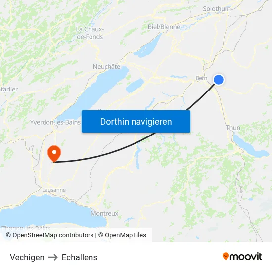 Vechigen to Echallens map