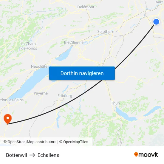 Bottenwil to Echallens map