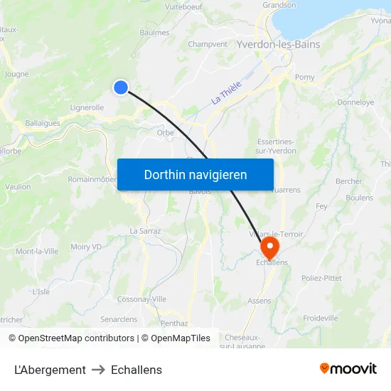 L'Abergement to Echallens map
