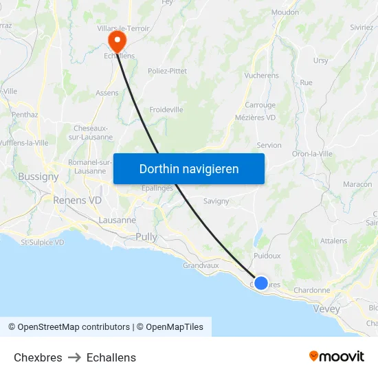Chexbres to Echallens map