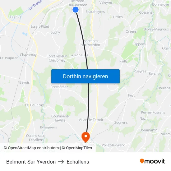 Belmont-Sur-Yverdon to Echallens map