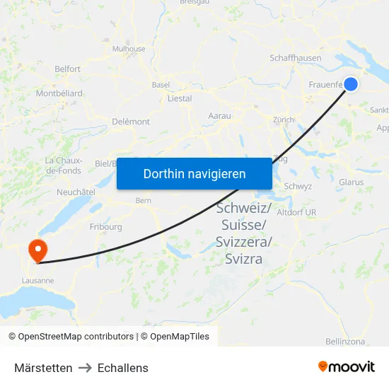 Märstetten to Echallens map