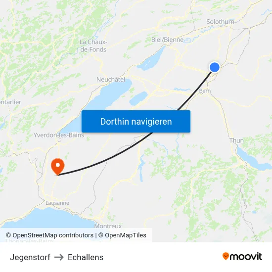 Jegenstorf to Echallens map
