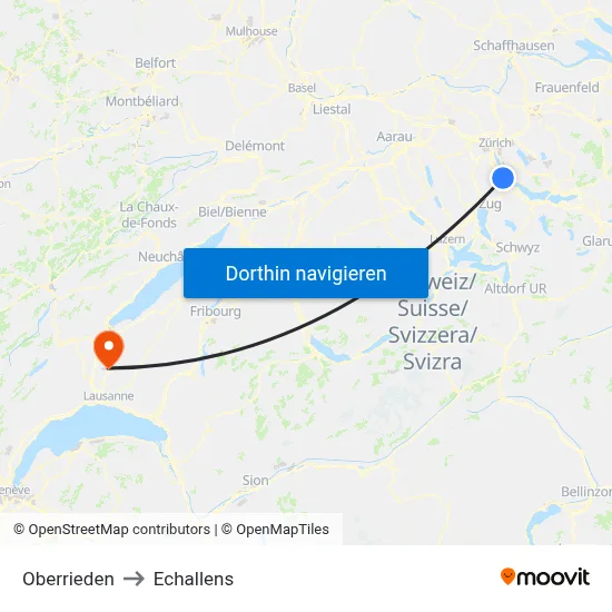 Oberrieden to Echallens map