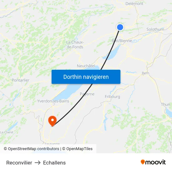 Reconvilier to Echallens map
