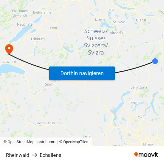 Rheinwald to Echallens map