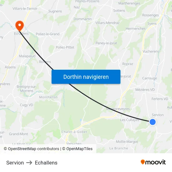 Servion to Echallens map