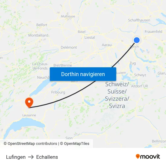Lufingen to Echallens map