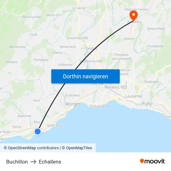 Buchillon to Echallens map