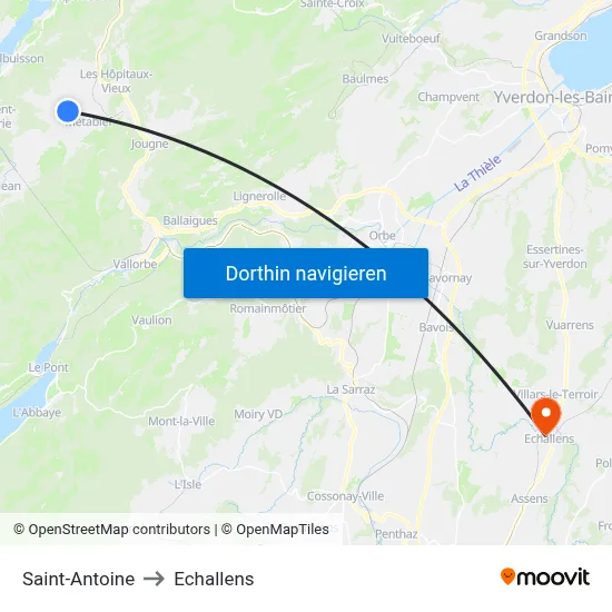 Saint-Antoine to Echallens map