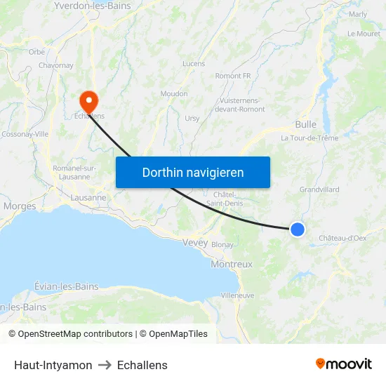 Haut-Intyamon to Echallens map