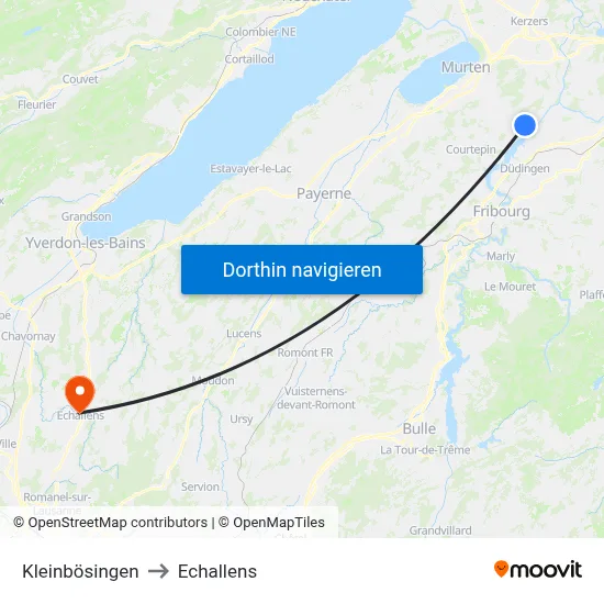 Kleinbösingen to Echallens map