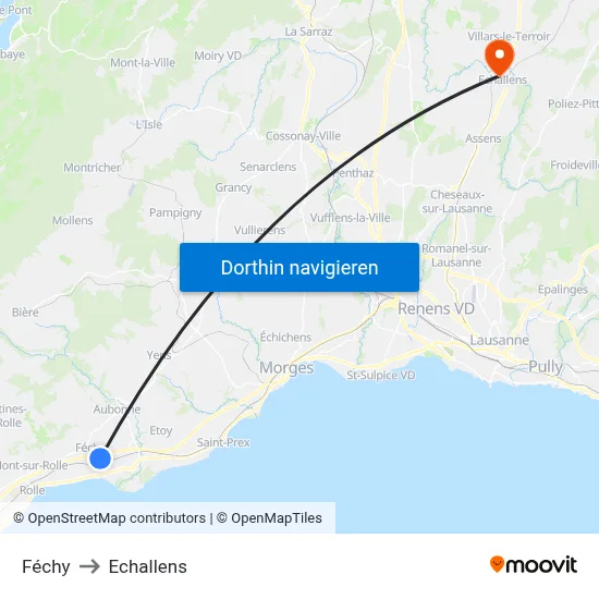 Féchy to Echallens map