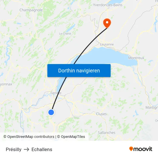 Présilly to Echallens map