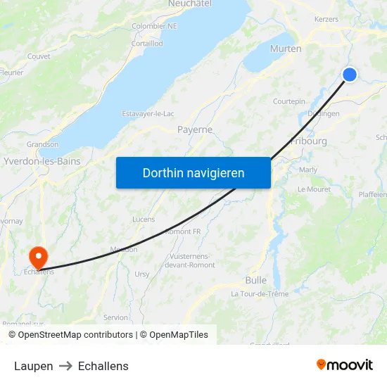 Laupen to Echallens map