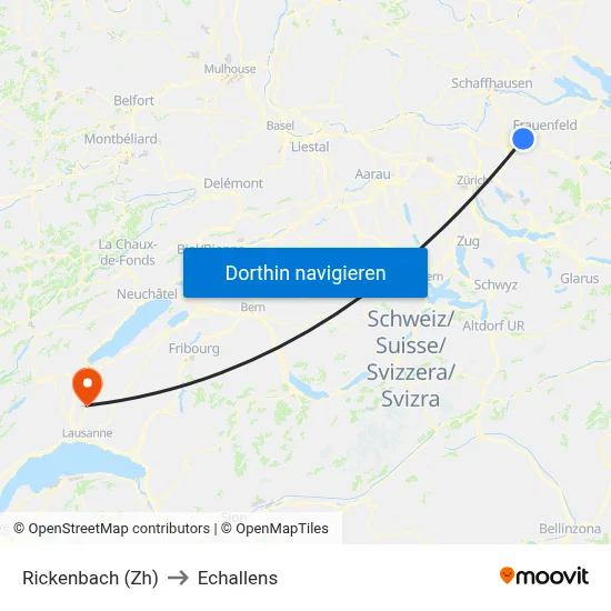 Rickenbach (Zh) to Echallens map