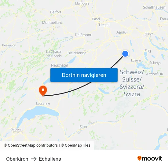 Oberkirch to Echallens map