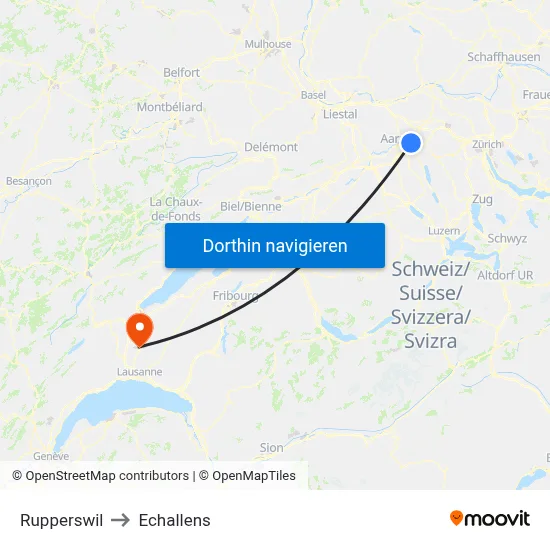 Rupperswil to Echallens map