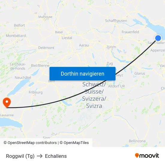 Roggwil (Tg) to Echallens map