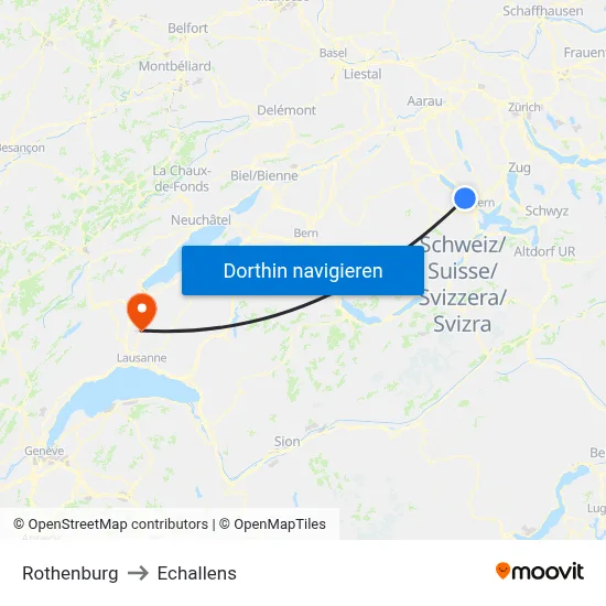 Rothenburg to Echallens map
