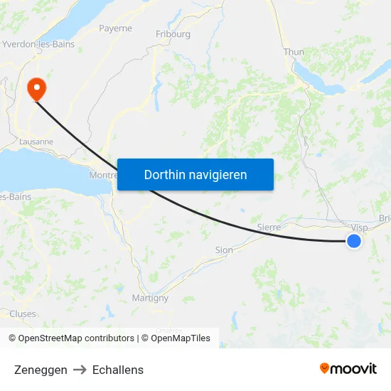 Zeneggen to Echallens map