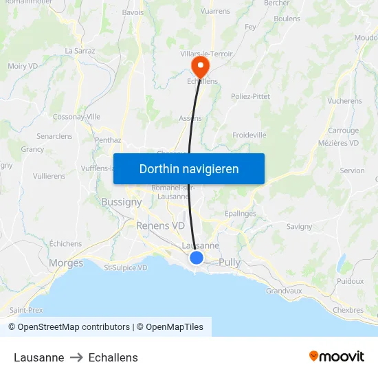 Lausanne to Echallens map