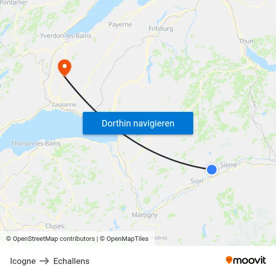 Icogne to Echallens map