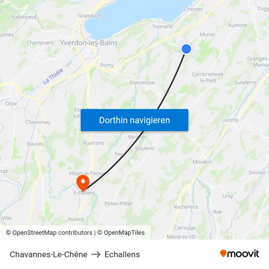 Chavannes-Le-Chêne to Echallens map