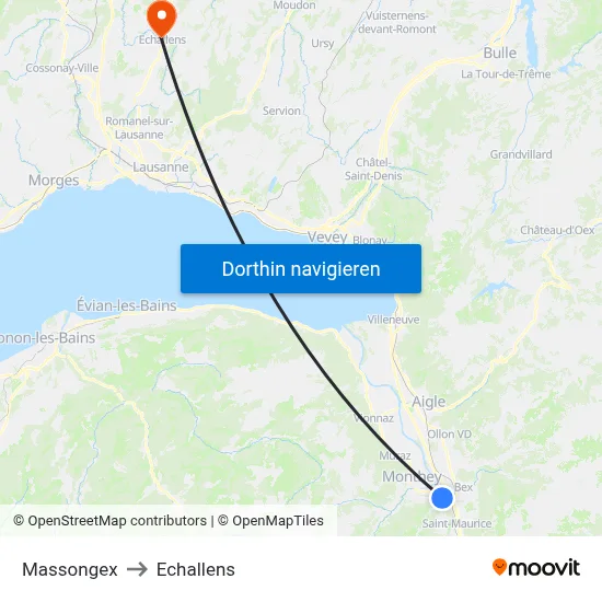 Massongex to Echallens map