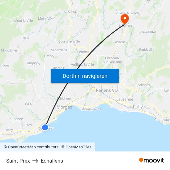 Saint-Prex to Echallens map