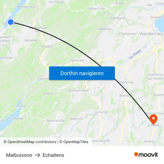 Malbuisson to Echallens map