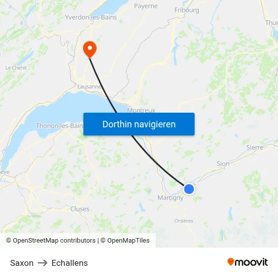 Saxon to Echallens map