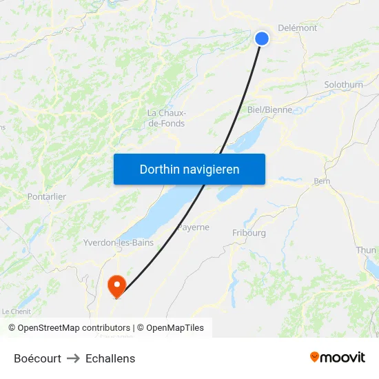 Boécourt to Echallens map