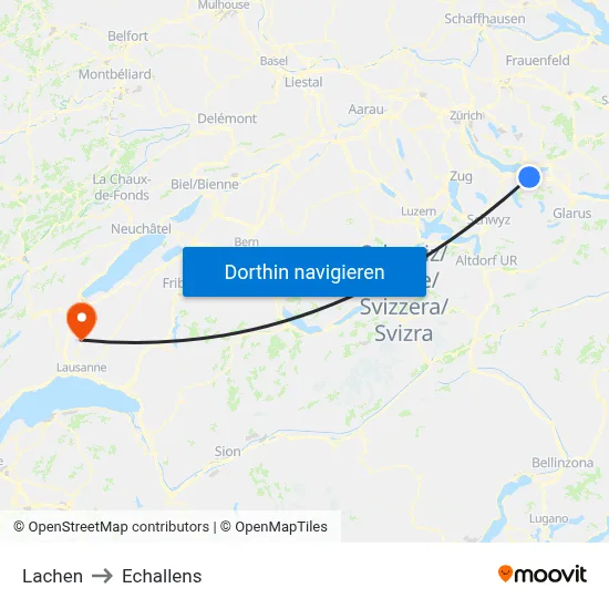 Lachen to Echallens map