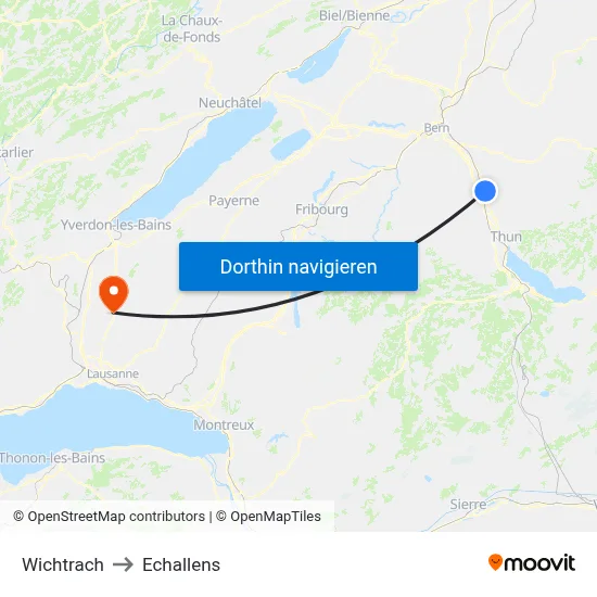 Wichtrach to Echallens map