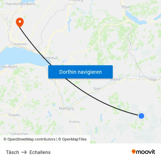 Täsch to Echallens map