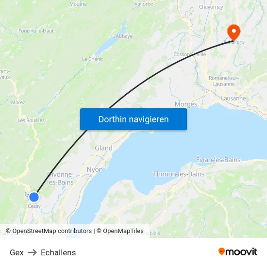 Gex to Echallens map