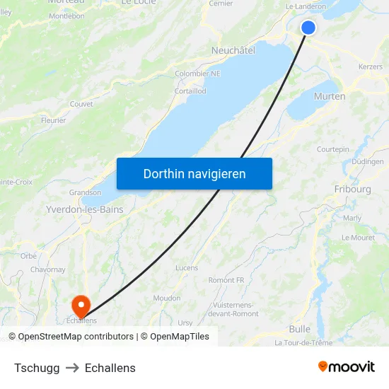 Tschugg to Echallens map