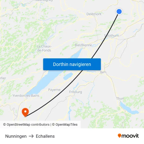 Nunningen to Echallens map